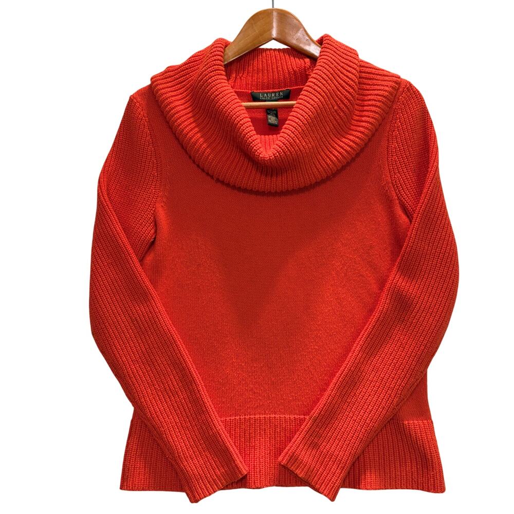 Lauren Ralph Lauren Sweater Womens Medium Red Cowl Neck Wool Blend Knit Pullover